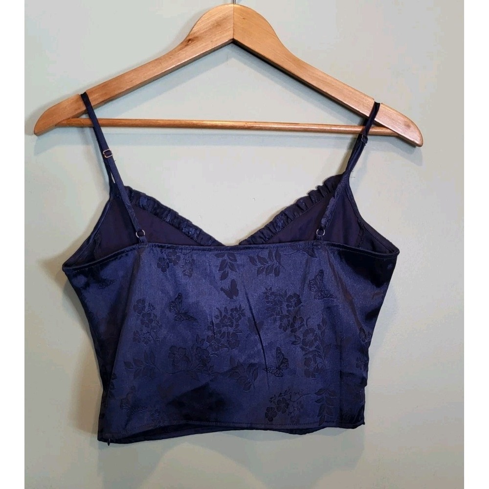 Beverly & Beck Navy Blue Satin Babydoll Coquette Cami Crop Top Sz S - Picture 4 of 6